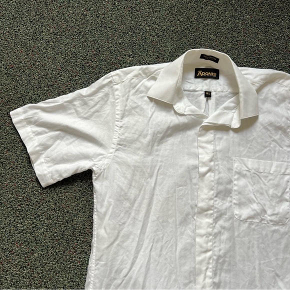 ADONIS White Cotton Short Sleeve Button Down Formal Fancy Dress Shirt Neck 14.5 - Picture 9 of 16